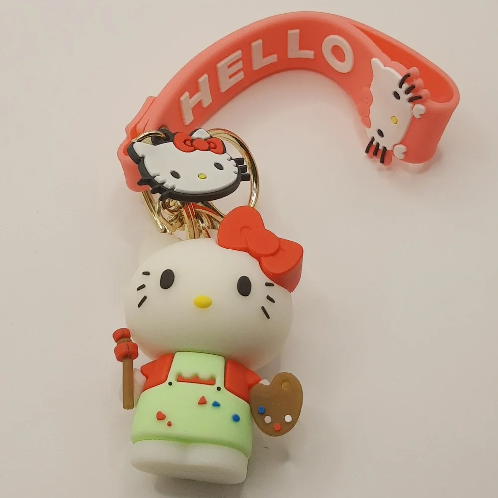 Kawaii Hello Kitty 3D Keychain Bag Charm PendantKeyring Lanyard Car Jewelry 3Pcs